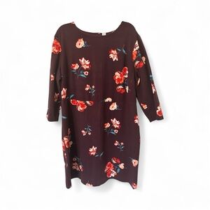 Old Navy Burgundy Floral Long Sleeve Dress, XXL